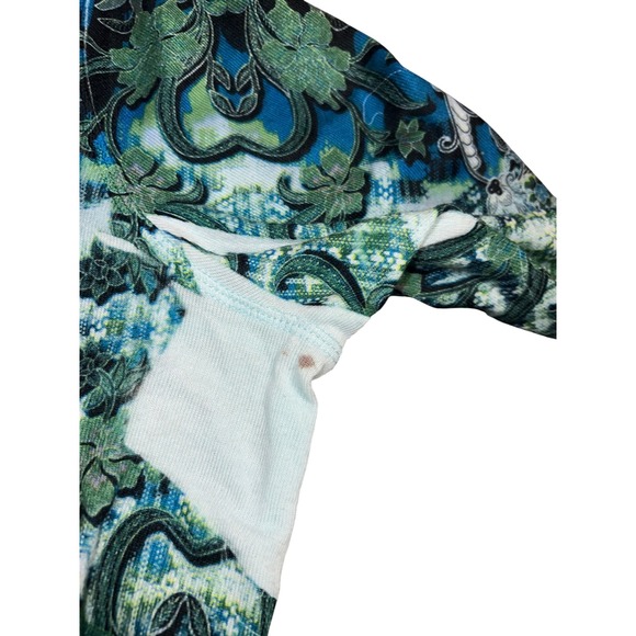 World Unity Top Blue Green Paisley Print Rhinestone V-Neck 3/4 Sleeve Tunic XXL - Picture 6 of 9